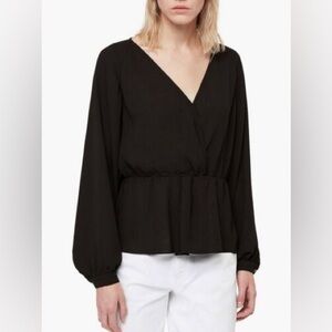 Allsaints Lasia black chiffon peplum top blouse size medium long sleeve